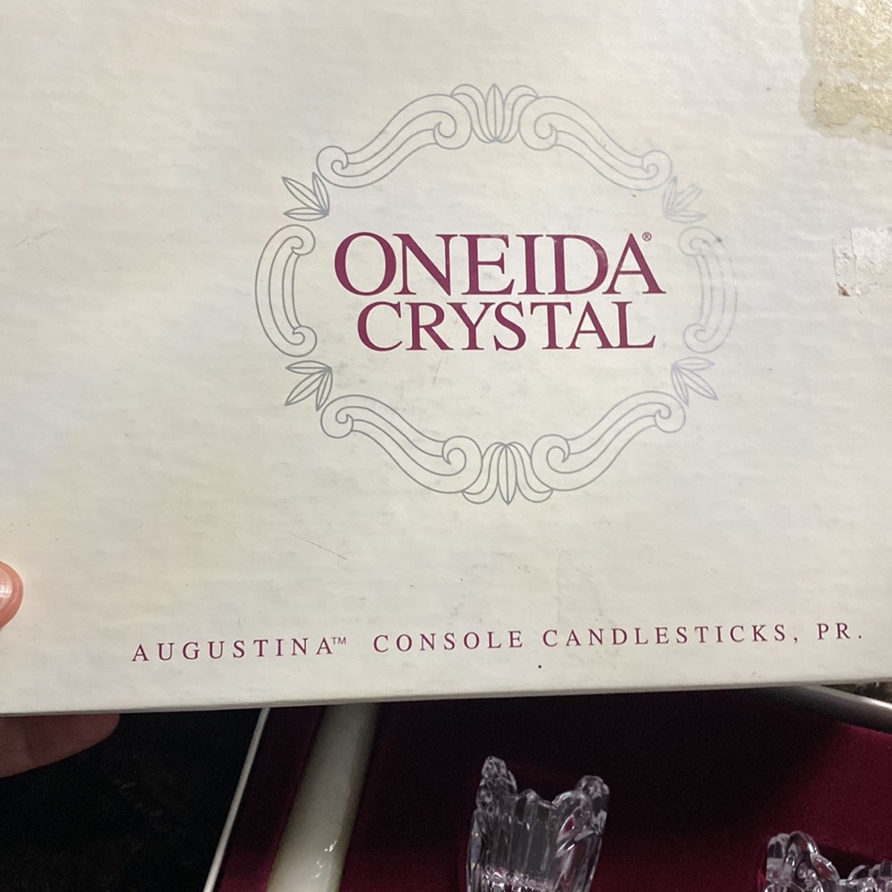 Oneida CRYSTAL Augustine candlesticks and candles set nib vintage - Picture 2 of 4